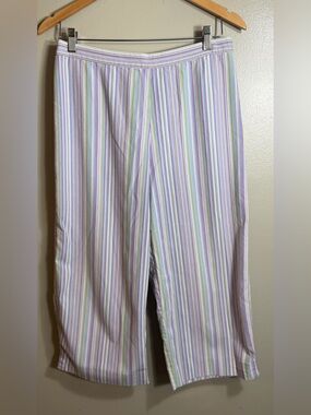 Alfred Dunner Striped Capri Pants Womens 12 Elastic Waist Pastel Cotton Blend